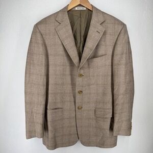 Pal‎ Zileri Mens Blazer Jacket 100% Wool Plaid Made in Italy Size 40L Tan